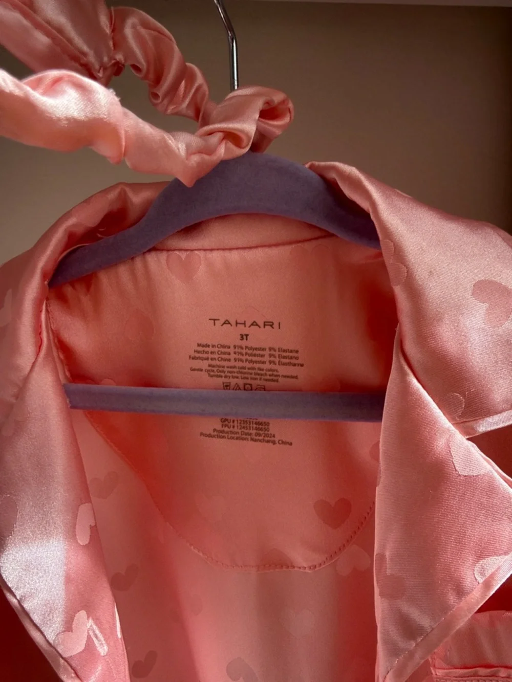 Pink Heart Satin Kids Pajama Set - Brand